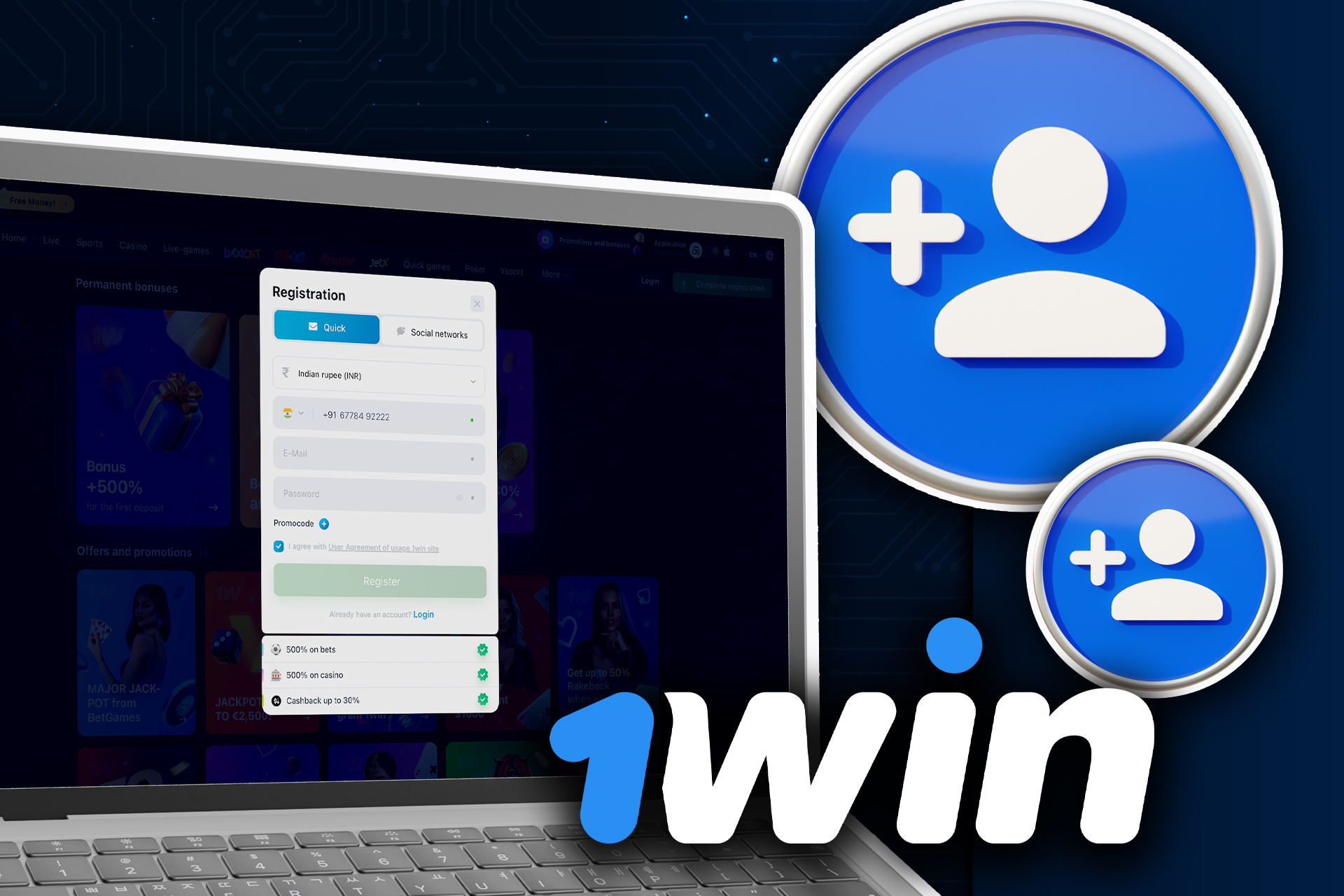 Create a 1win account, top up your account and start playing.