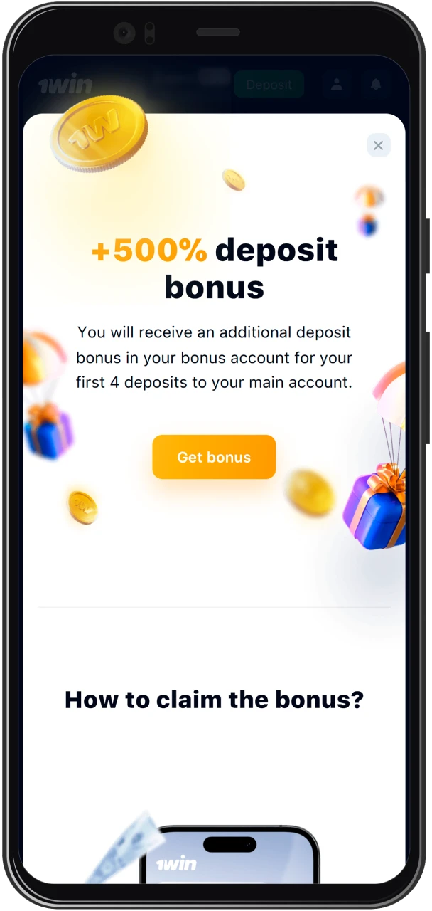 Wait till the money is on your balance and get the first deposit bonus from 1win.