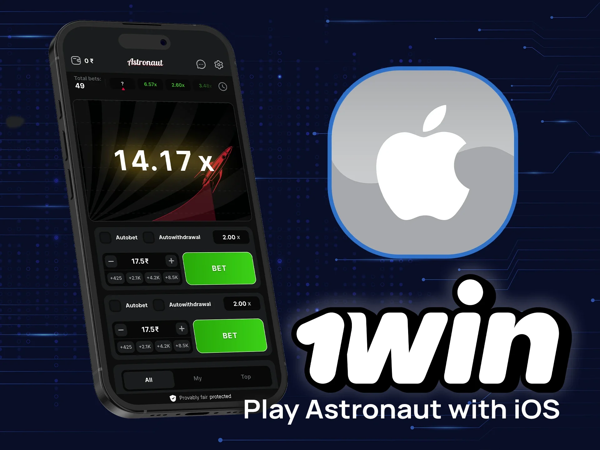 Add the 1win web app to your iPhone and play Astronaut.