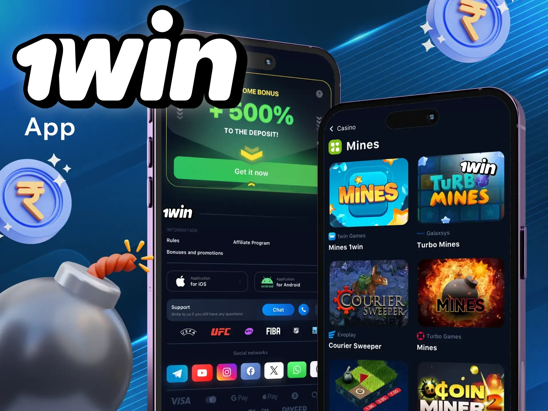Play mines games at the 1win online casino on your phone.